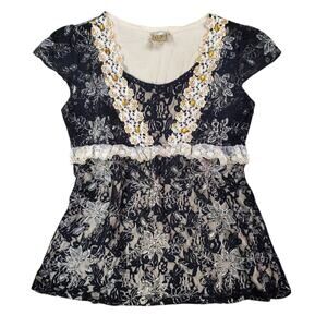 Y2k Babydoll Top Whimsigoth Lace Beaded Vintage Fairycore - Medium